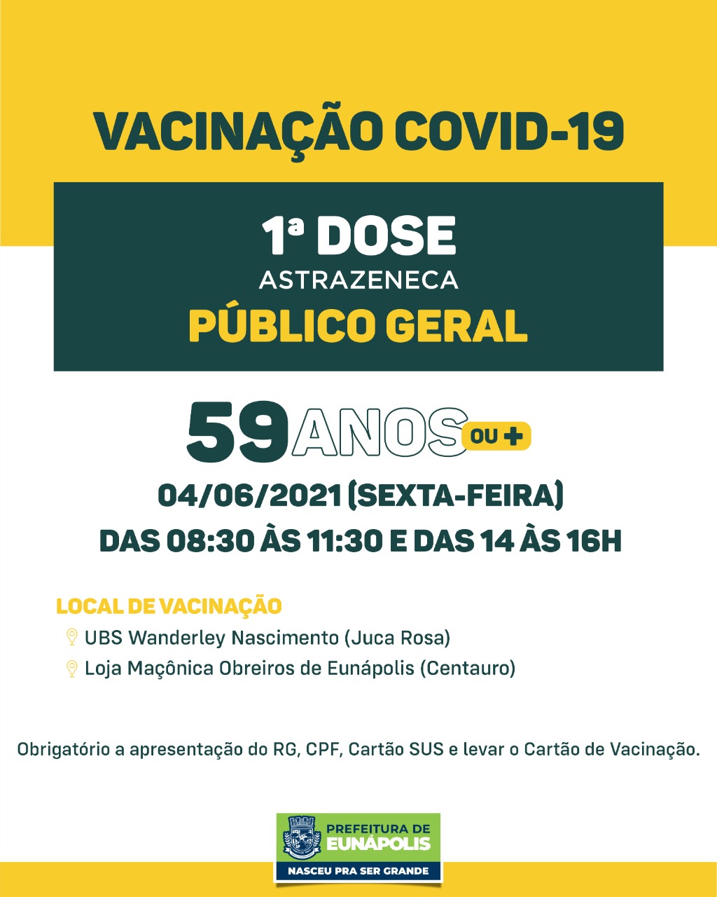 Eunápolis: Confira cronograma de vacinação Covid-19 5