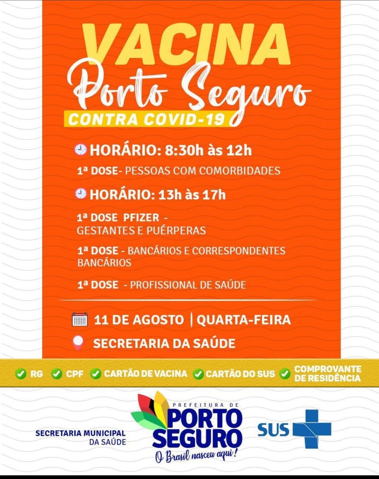 Porto Seguro: Cronograma de Vacinação contra a Covid-19 (de 11 a 12 de agosto) 5