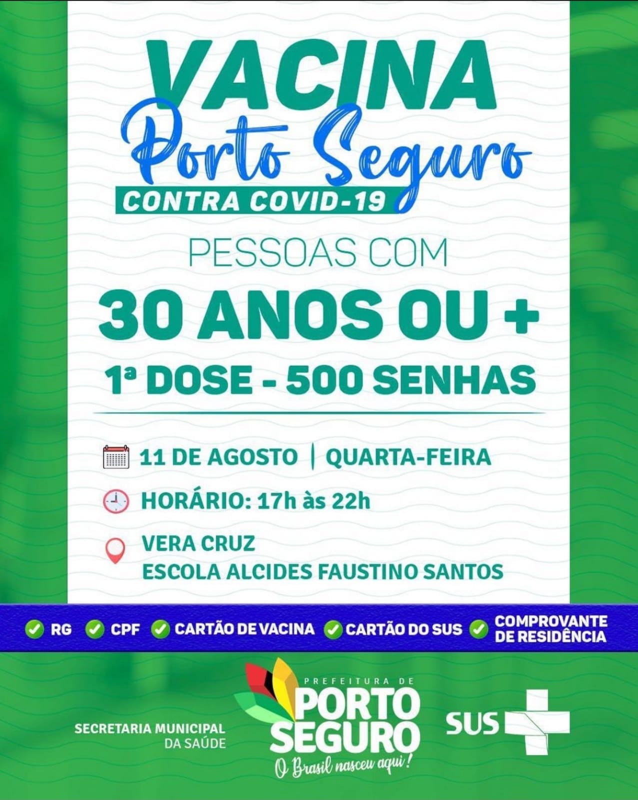 Porto Seguro: Cronograma de Vacinação contra a Covid-19 (de 11 a 12 de agosto) 7