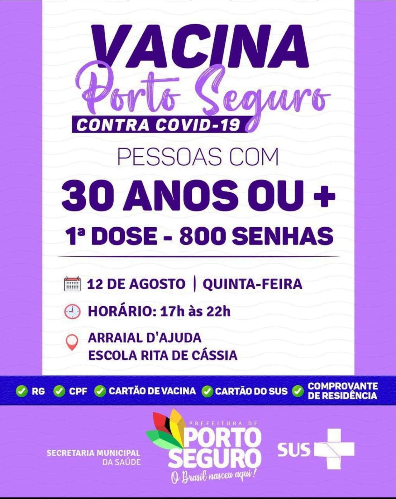 Porto Seguro: Cronograma de Vacinação contra a Covid-19 (de 12 a 13 de agosto) 5