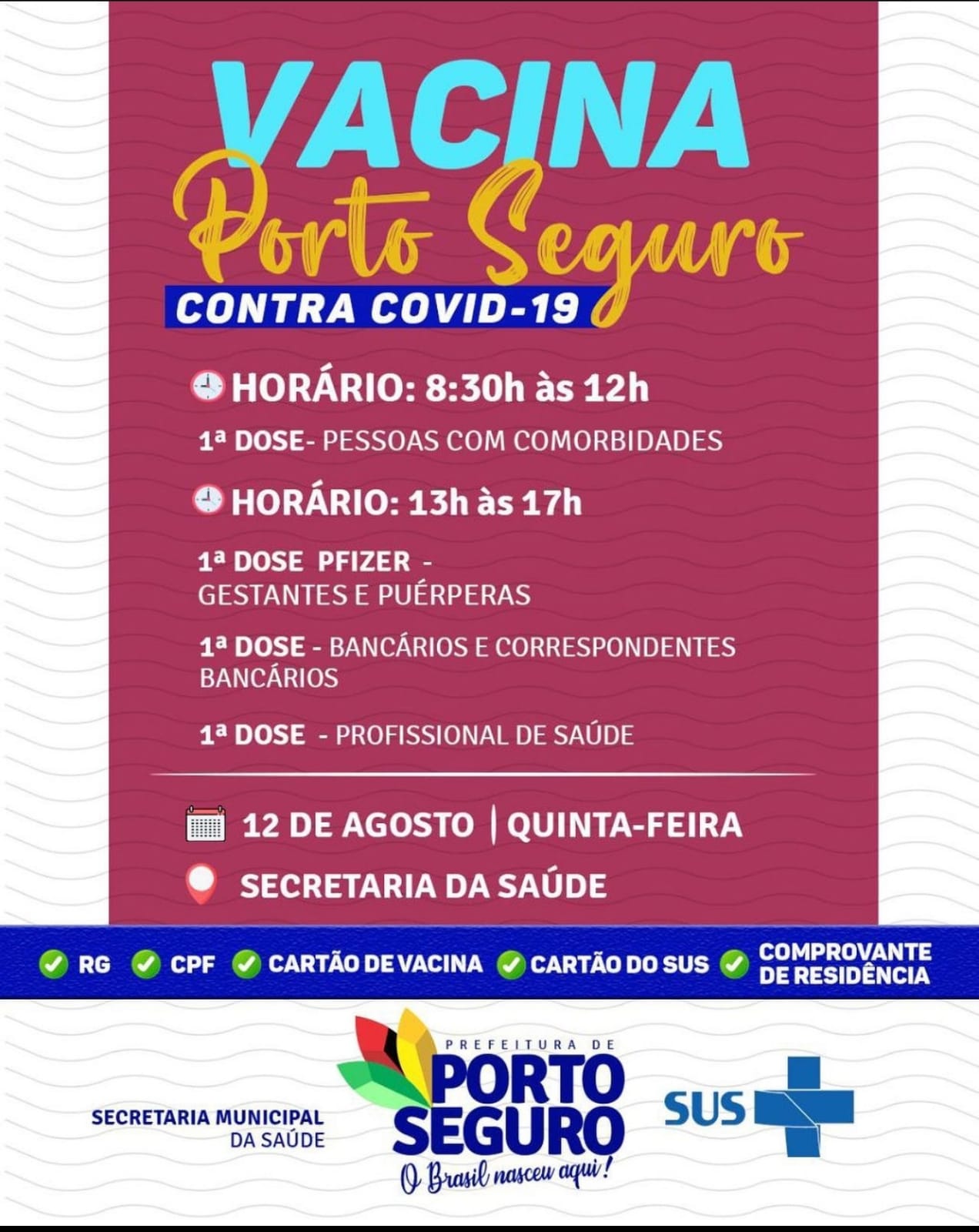 Porto Seguro: Cronograma de Vacinação contra a Covid-19 (de 12 a 13 de agosto) 6