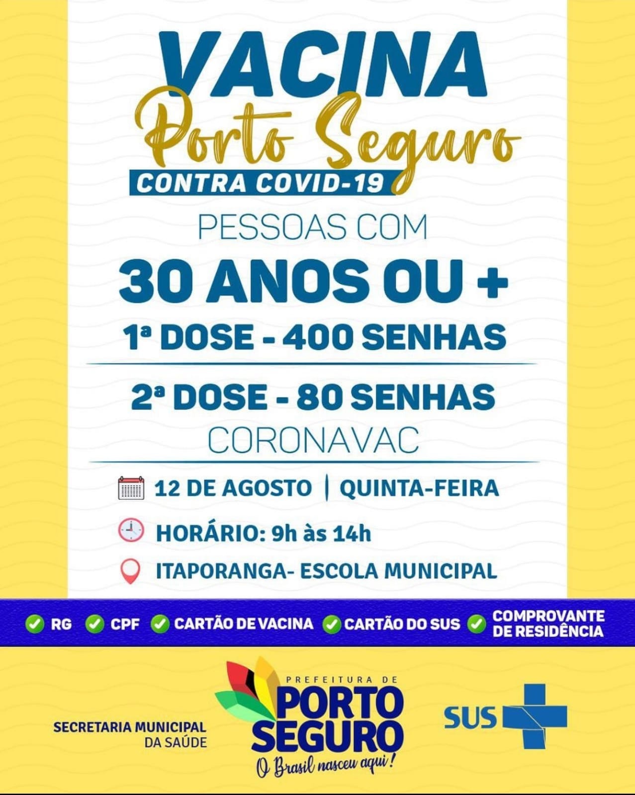 Porto Seguro: Cronograma de Vacinação contra a Covid-19 (de 12 a 13 de agosto) 7