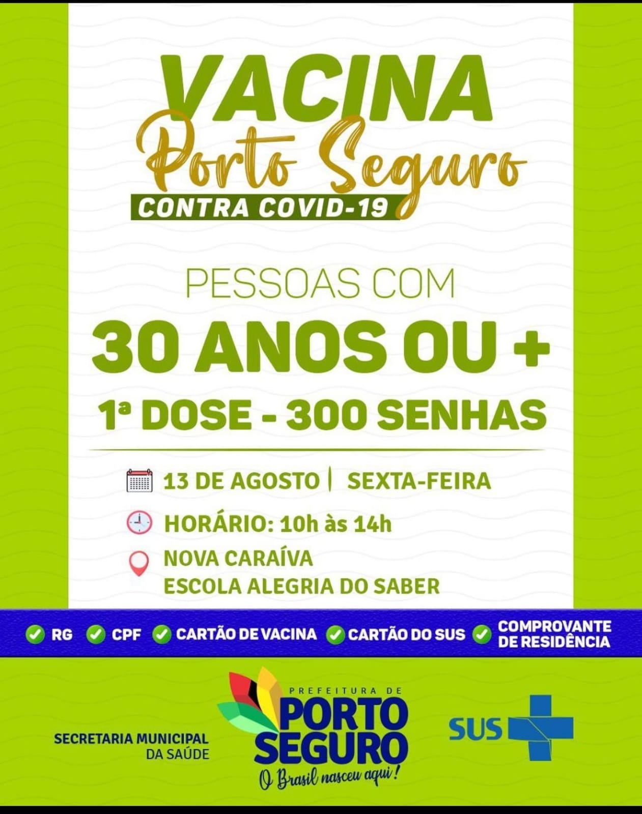 Porto Seguro: Cronograma de Vacinação contra a Covid-19 (de 12 a 13 de agosto) 8