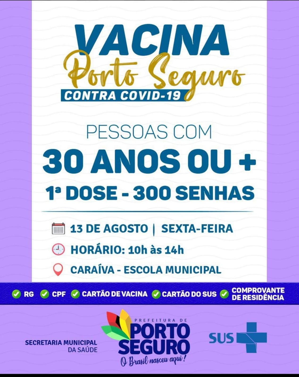 Porto Seguro: Cronograma de Vacinação contra a Covid-19 (de 12 a 13 de agosto) 9