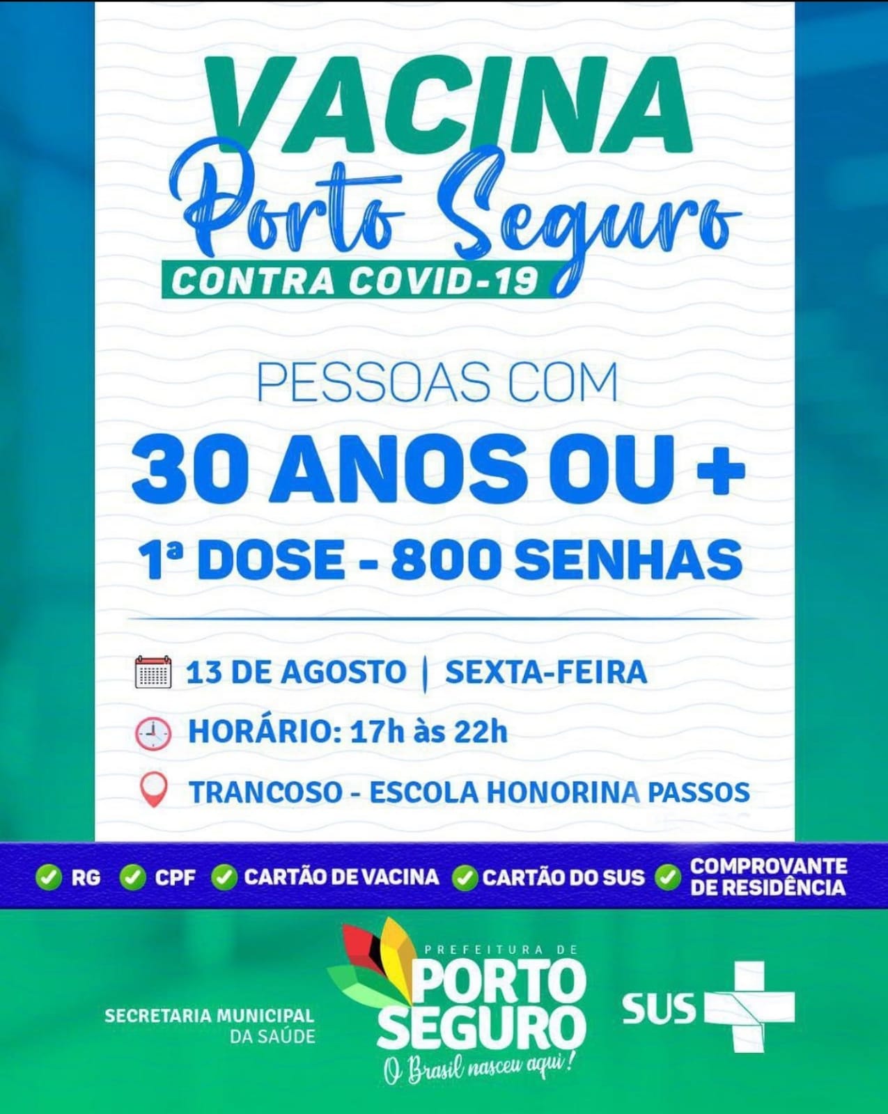 Porto Seguro: Cronograma de Vacinação contra a Covid-19 (de 12 a 13 de agosto) 12