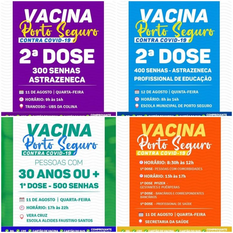 Porto Seguro: Cronograma de Vacinação contra a Covid-19 (de 11 a 12 de agosto) 9