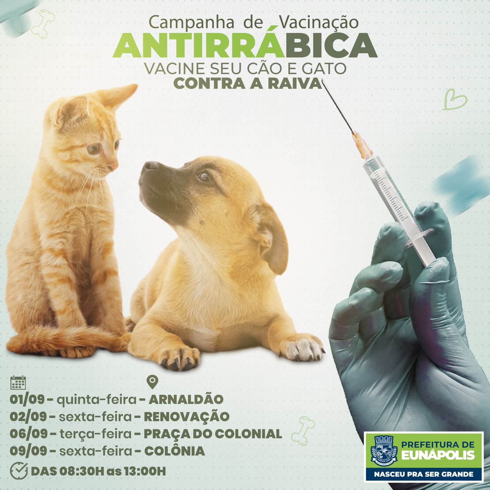 Prefeitura de Eunápolis amplia calendário de vacinação antirrábica para os próximos dias 5