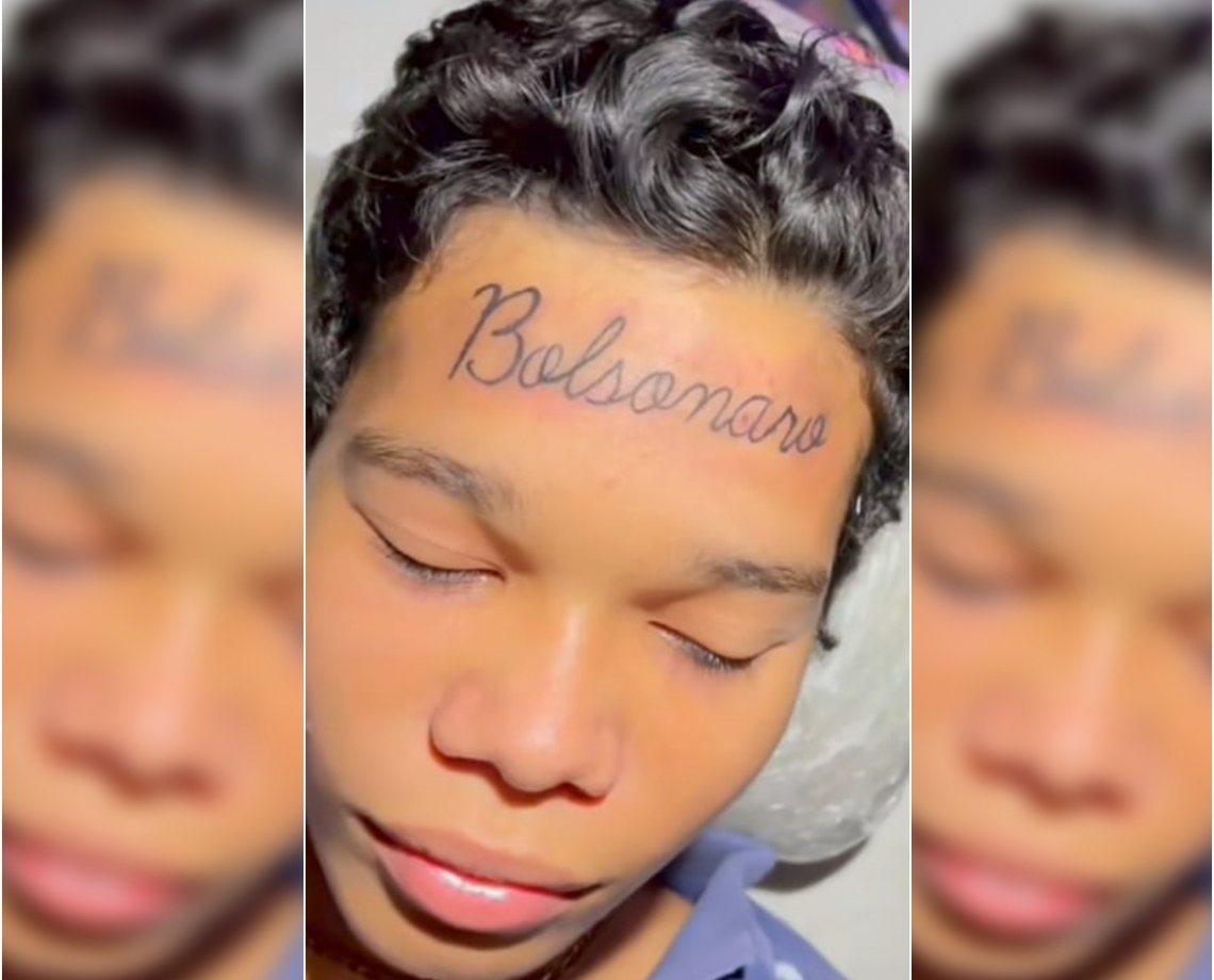 Vídeo: Adolescente de 17 anos tatua o nome de Bolsonaro na testa e viraliza