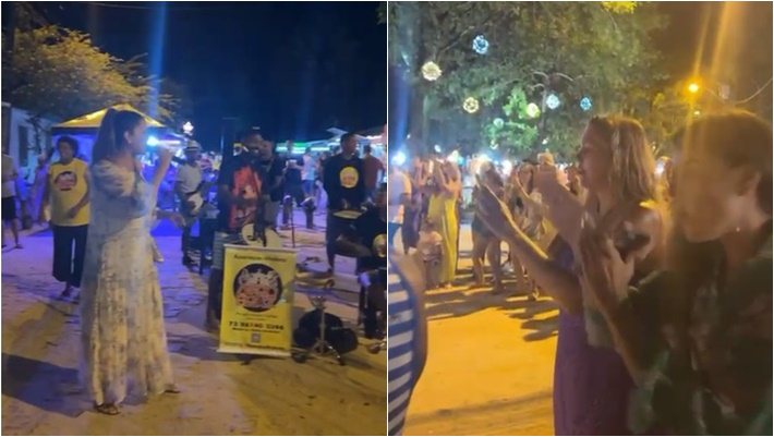 Cantora baiana 'dá canja' no meio da praça em Trancoso e faz alegria dos fãs 7