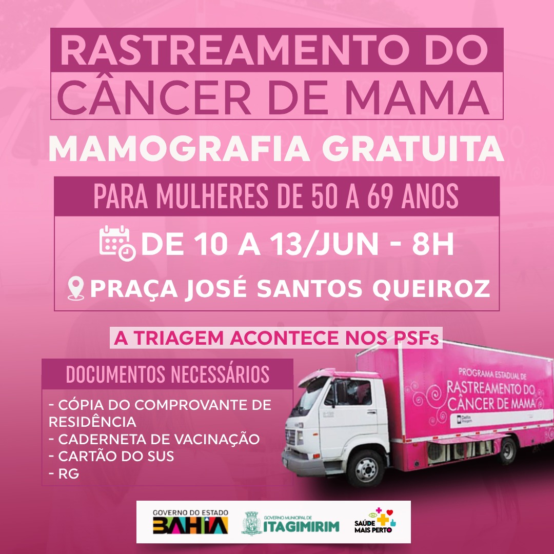 Programa Estadual de Rastreamento do Câncer de Mama realiza atendimentos em Itagimirim na próxima semana 5