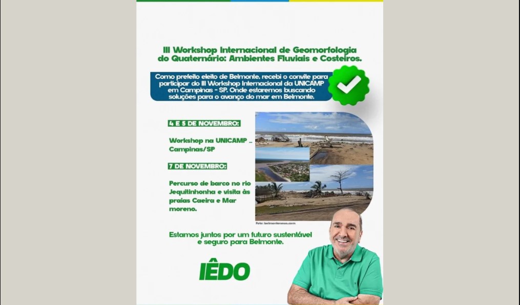 Prefeito Eleito de Belmonte participará de Workshop Internacional na UNICAMP para discutir avanço do mar em Belmonte e região 5