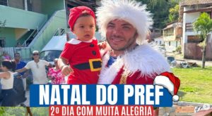 Prefeito eleito de Cabrália, Girlei Lage tem Natal vestido de papai Noel dando presentes às crianças 1