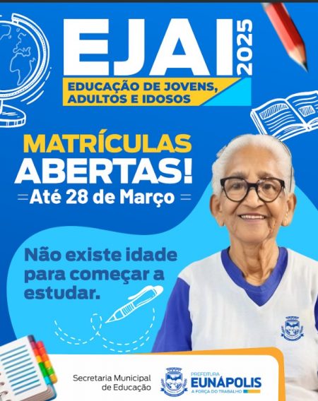 Jovens, adultos e idosos que desejam concluir os estudos podem se matricular até 28 de março na rede municipal de ensino 286